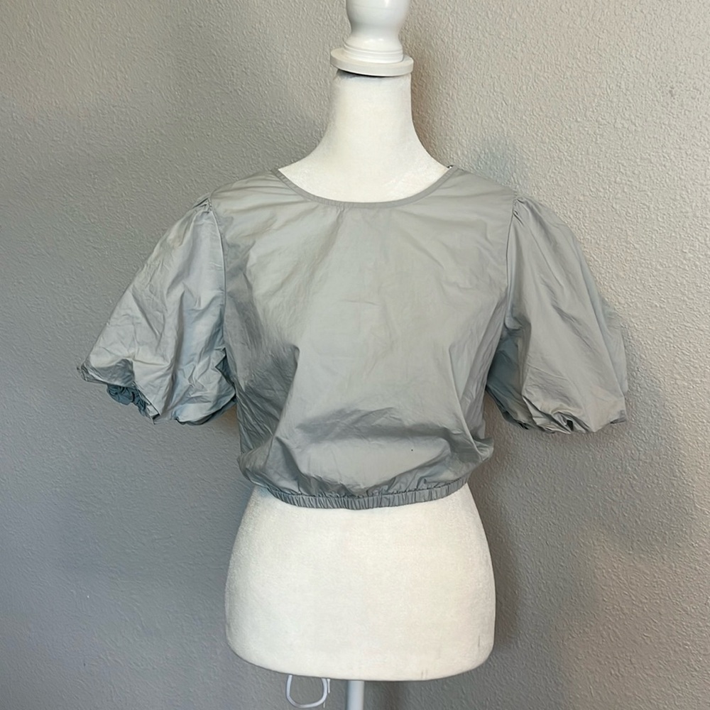 ASTR Puff Sleeve Tie Back Cotton Crop Blouse Size Medium